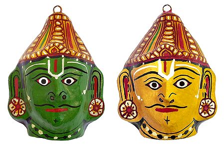Mask of Rama and Lakshmana - Set of 2 - Wall Hanging