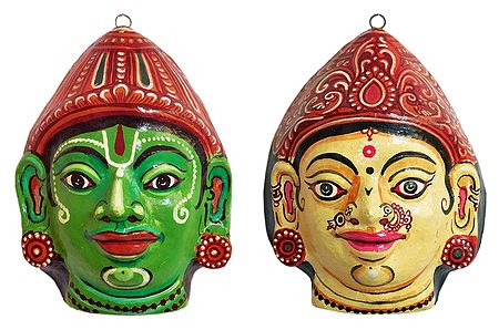 Vishnu and Lakshmi Masks - Set of 2  - Wall Hanging