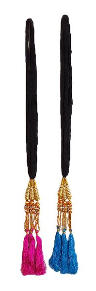 Set of 2 Parandi - For Hair Braids with Blue and Magenta Tassels
