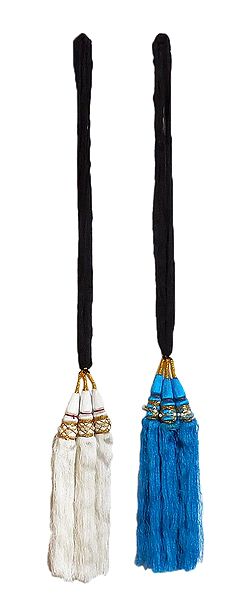 Set of 2 Parandi - For Hair Braids with Cyan and White Tassels