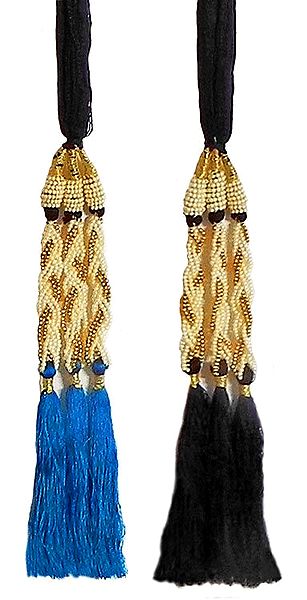 A Pair of Parandi - Hair Braids with Blue and Black Tassels