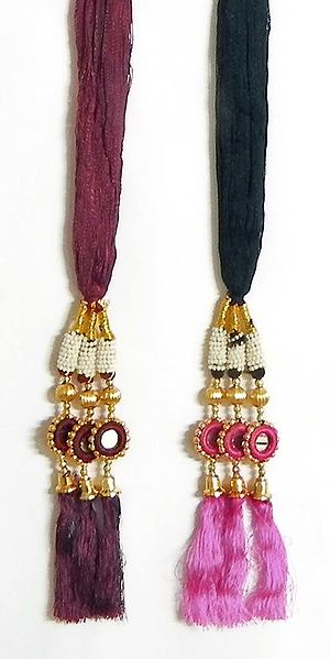 A Pair of Parandi - For Hair Braids with Pink and Maroon Tassels