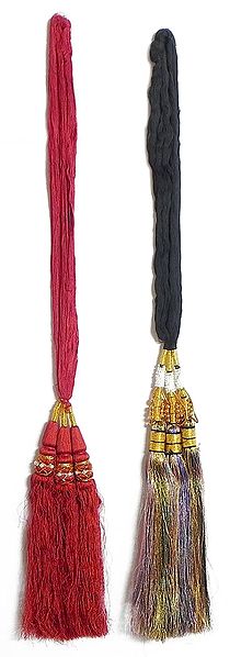 A Pair of Parandi - For Hair Braids with Red and Multicolor Tassels