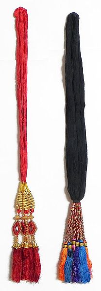 Set of 2 Parandi - For Hair Braids with Red and Multicolor Tassels