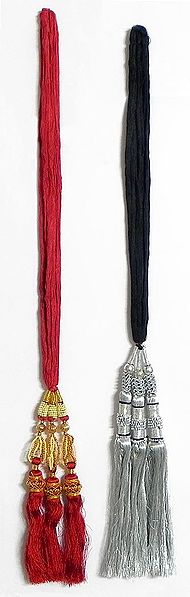 Set of 2 Parandi - For Hair Braids with Red and Silver Tassels