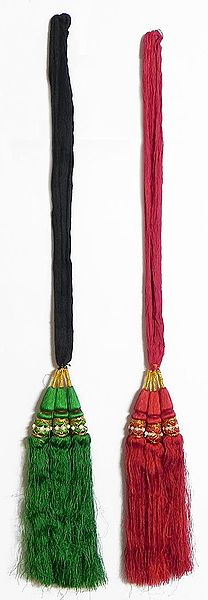 Set of 2 Parandi - For Hair Braids with Red and Green Tassels
