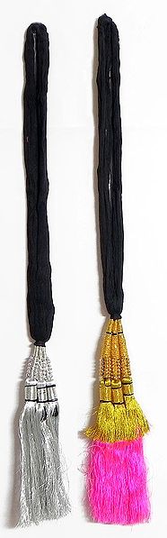 A Pair of Parandi - For Hair Braids with Silver and Magenta Tassels
