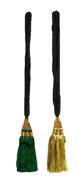 A Pair of Parandi - For Hair Braids with Green and Golden Tassels