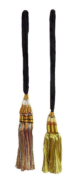 A Pair of Parandi - For Hair Braids with Golden and Multicolor Tassels