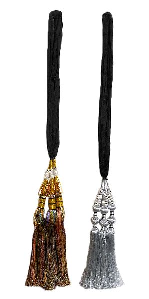 Set of 2 Parandi - For Hair Braids with Multicolor and Silver Tassels