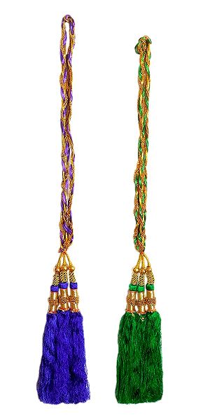 Set of 2 Parandi - For Hair Braids with Green and Purple Tassels