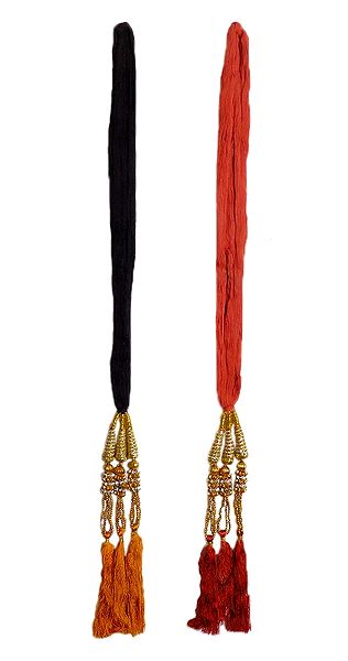 Set of 2 Parandi - For Hair Braids with Saffron and Red Tassels