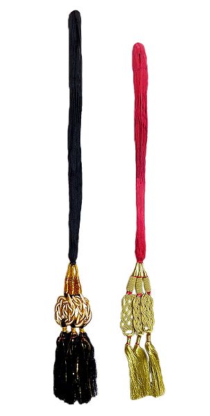 Set of 2 Parandi - For Hair Braids with Black and Golden Tassels