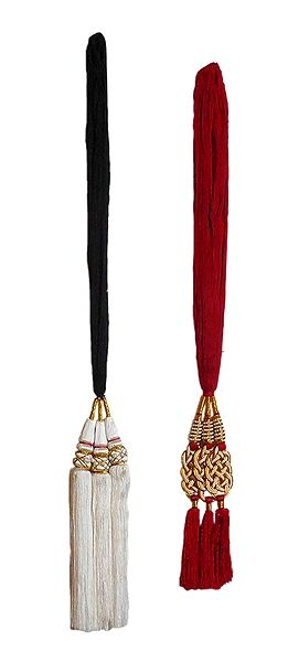 Set of 2 Parandi - For Hair Braids with Red and White Tassels