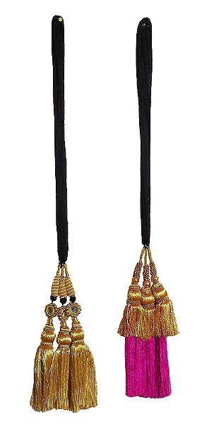 Set of 2 Parandi - For Hair Braids with Golden and Magenta Tassels