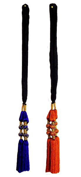 Set of 2 Parandi - For Hair Braids with Saffron and Purple Tassels