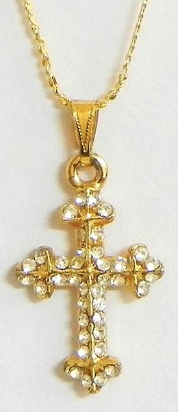 Stone Studded Cross Pendant with Chain