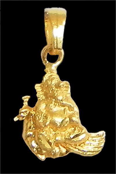 Gold Plated Pendant - Ganesha Sitting on Peacock