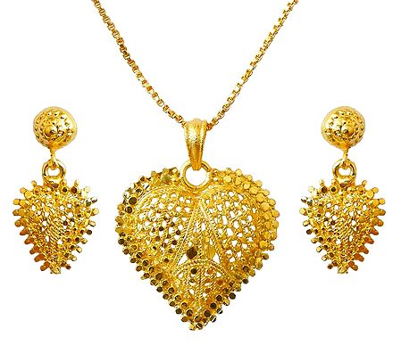 Gold Plated Chain with Heart Pendant and Earrings