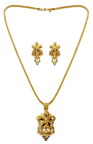 Gold Plated Pendant with Chain and Earrings