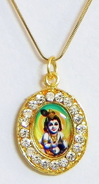 Golden Chain with Stone Studded and Gold Plated Krishna Pendant