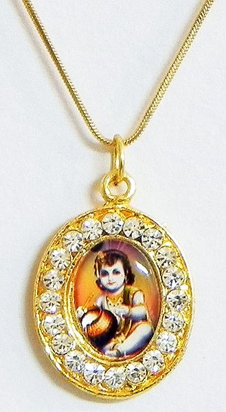 Golden Chain with Stone Studded and Gold Plated Bal Gopal Pendant
