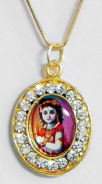 Golden Chain with Stone Studded and Gold Plated Krishna Pendant