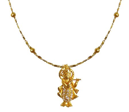 Gold Plated Krishna Pendant with Chain
