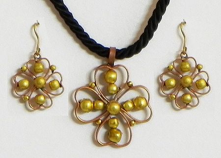 Flower Pendant with Black Cord and Earrings