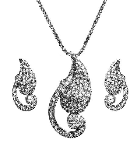Faux Zirconia Pendant with Chain and Earrings