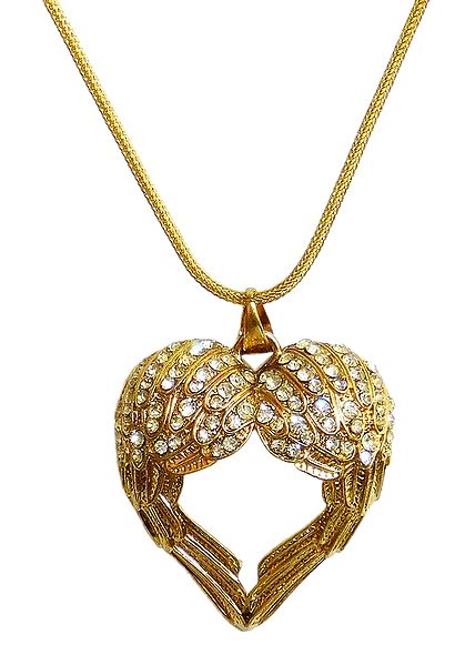 Stone Studded Heart Shaped Pendant with Golden Chain 