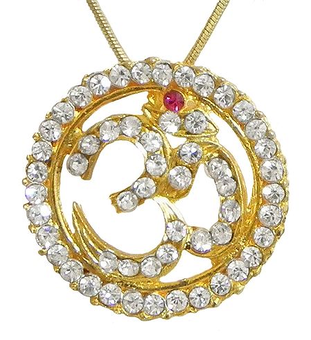Gold Plated and Stone Studded Om Pendant