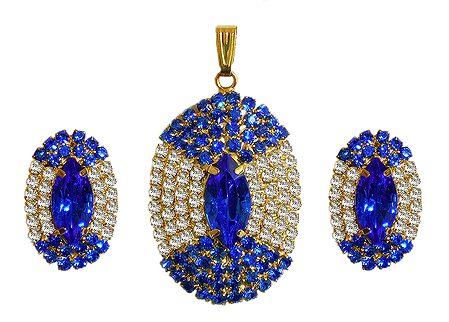 Faux Sapphire and Zirconia Studded Pendant Set