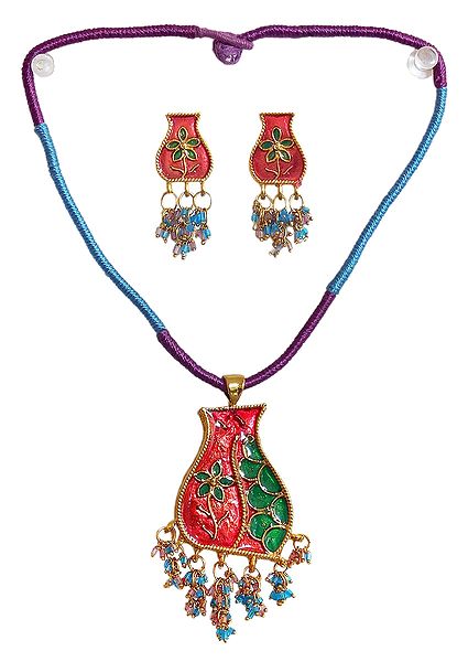 Lacquered Metal Pendant and Earrings