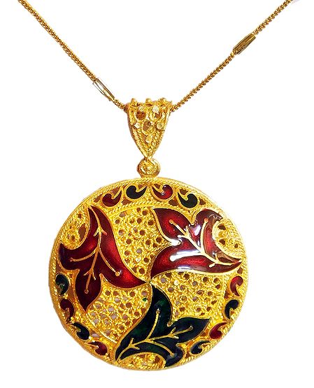 Gold Plated Chain with Laquered Pendant