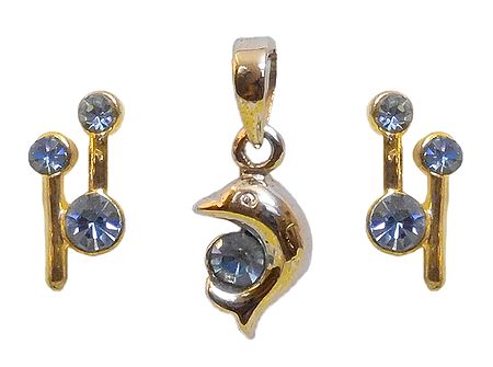 Blue Stone Studded Pendant with Earrings