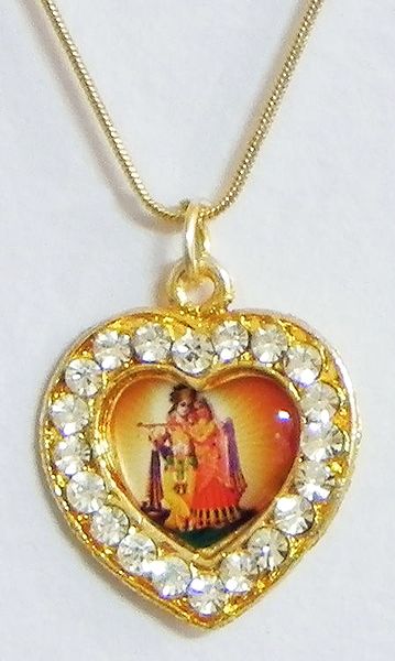 Golden Chain with Stone Studded and Gold Plated Radha Krishna Pendant