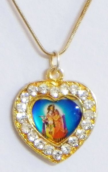 Golden Chain with Stone Studded and Gold Plated Radha Krishna Pendant