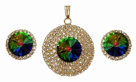 Faux White Zirconia and Mystic Topaz Pendant and Earrings