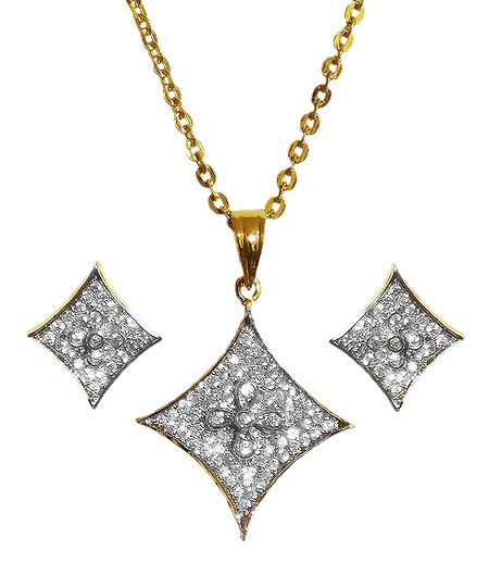 Gold Plated Chain with White Stone Studded Pendant
