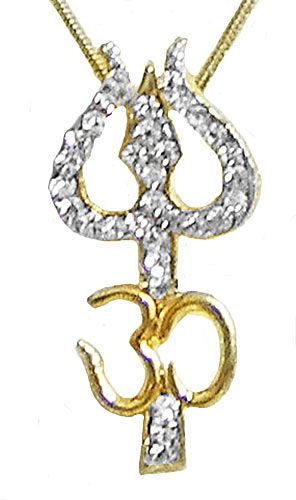 Gold Plated and Stone Studded Trident with Om Pendant