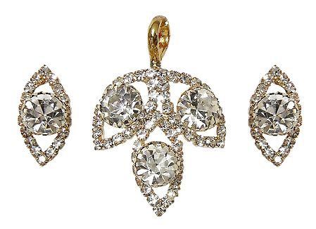 Faux White Zirconia Gold Plated Pendant and Earrings