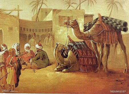 People and Camels are Resting in the Desert
