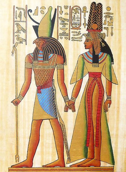 God Horus Holding Hand of Queen Nefertiti (Reprint From an Egyptian Painting)