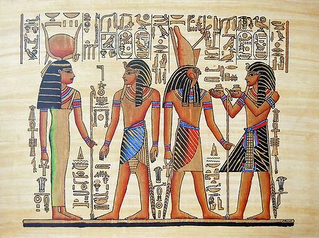 Hourmoheb Presents Liquids to Horus and Hathor (Reprint From an Egyptian Painting)
