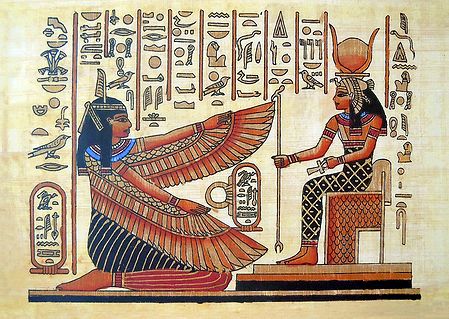 Maat Kneels Before Hathor (Reprint From an Egyptian Painting)