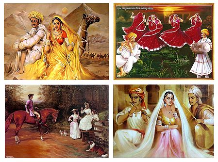 Rajasthani, Gujrati and Europen People - Set of 4 Posters
