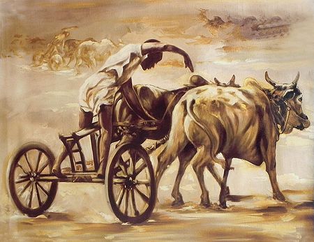 Man Riding Bullock Cart