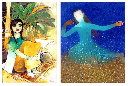 Village Girl and Angel - Set of 2 Small Posters