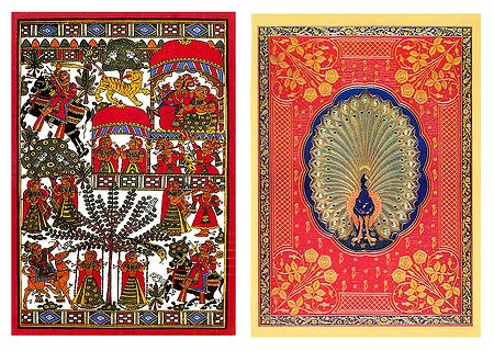Phad Painting Reprint and Peacock Design - Set of 2 Small Posters